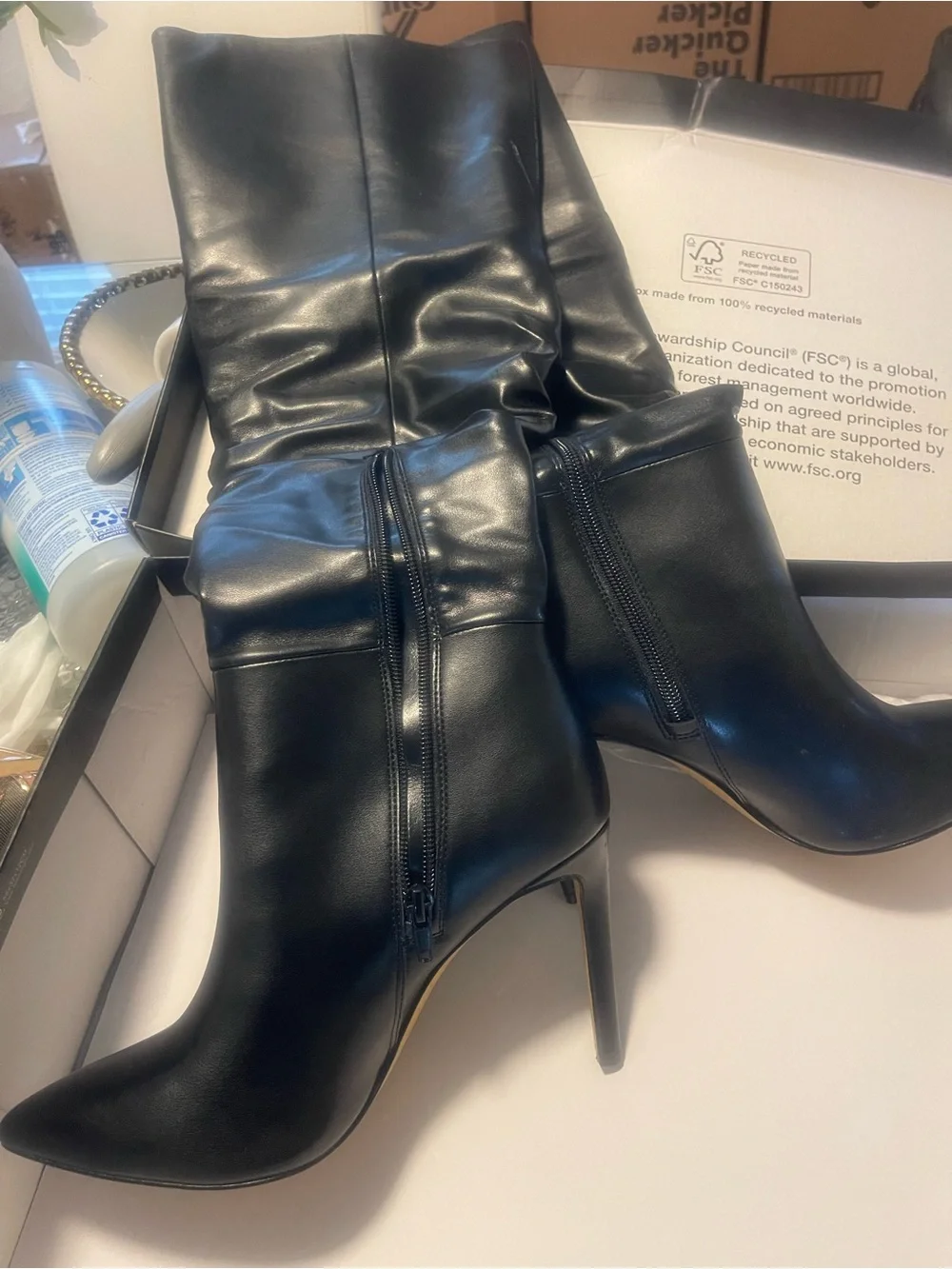 Black High Heel Slouch Boots - Women's Fashion Boot